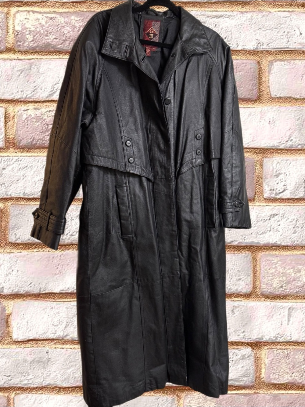 GIII Black Genuine Leather Button-Up Women's Trench Coat/Jacket🔥